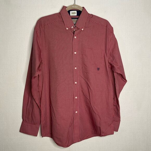 Ariat Western Shirt Men’s SP Red Wrinkle Free Gingham Preppy Fishing Gorpcore - Picture 4 of 9